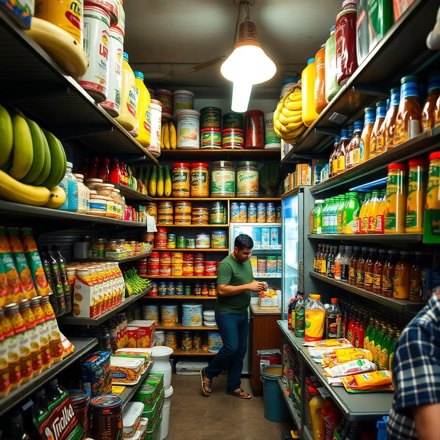 Interior de una tienda latina con productos